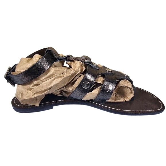 Tory Burch Briza Metallic Silver Gray Leather Gladiator Sandals 9M EUC! $265 - Picture 2 of 13